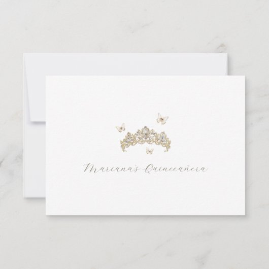 Wit Goud Zilver Winter Foto Bloemen Quinceañera Bedankkaart (Achterkant)