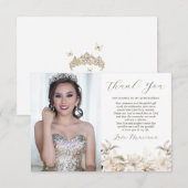 Wit Goud Zilver Winter Foto Bloemen Quinceañera Bedankkaart (Voorkant / Achterkant)