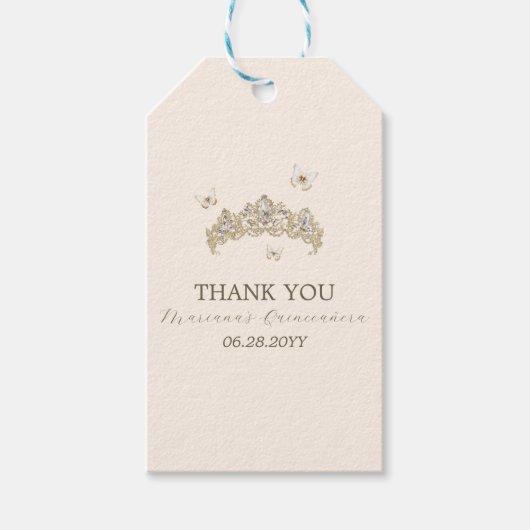 Wit Goud Zilveren Winter Bloemen Quinceañera Cadeaulabel (Voorkant)