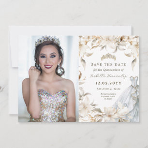 Wit Goud Zilveren Winter Bloemen Quinceañera Jurk Save The Date