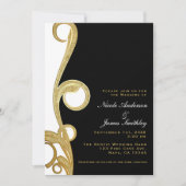 Wit Goud Zwart Chic Elegante Spiraal Bruiloft Kaart (Voorkant)