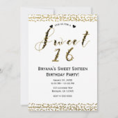 Wit Goud & Zwart Chic Sweet 16 Verjaardagsfeest Kaart (Voorkant)