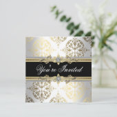 Wit Goud Zwart Damask Party Uitnodigingen (Staand voorkant)