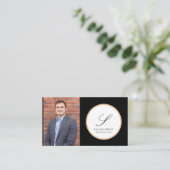 Wit, Goud & Zwart Gepersonaliseerde Foto & Naam Visitekaartje (Staand voorkant)