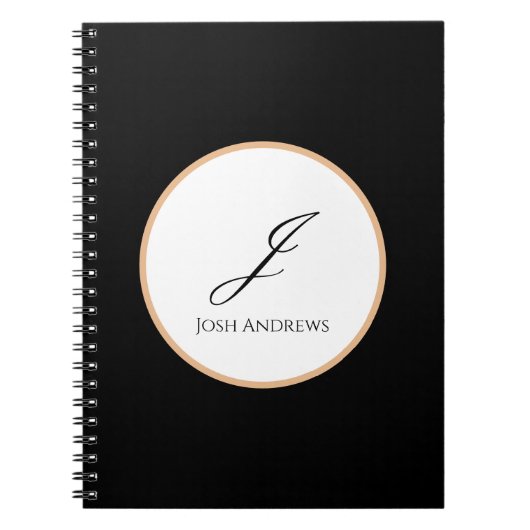 Wit, Goud & Zwart Initiaal Naam Gepersonaliseerd Notitieboek (Voorkant)