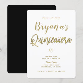 Wit Goud & Zwart Modern Minimaal 15 Quinceañera Kaart