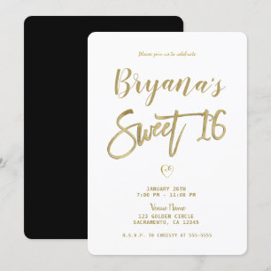 Wit Goud & Zwart Modern Minimaal Chic Sweet 16 Kaart