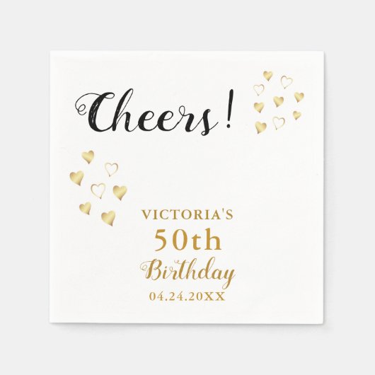 Wit Goud Zwart Proost Aangepaste Naam 50e Verjaard Servet (Voorkant)