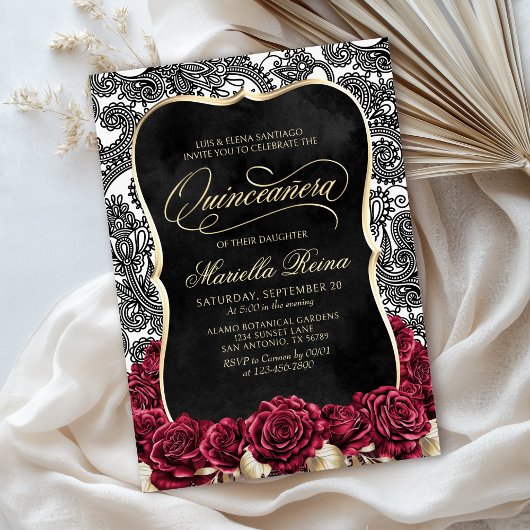 Wit Goud Zwart Quinceañera Kaart