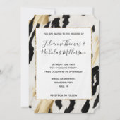 Wit Goud Zwart Zuidwest Koeienhuid Bruiloft Kaart (Voorkant)