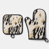 Wit Goud Zwart Zuidwest Koeienhuid Ovenwant & Pannenlap Set (Voorkant)