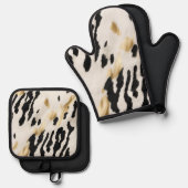 Wit Goud Zwart Zuidwest Koeienhuid Ovenwant & Pannenlap Set (Voorkant / Achterkant)