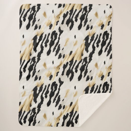 Wit Goud Zwart Zuidwest Koeienhuid Sherpa Deken (Voorkant)