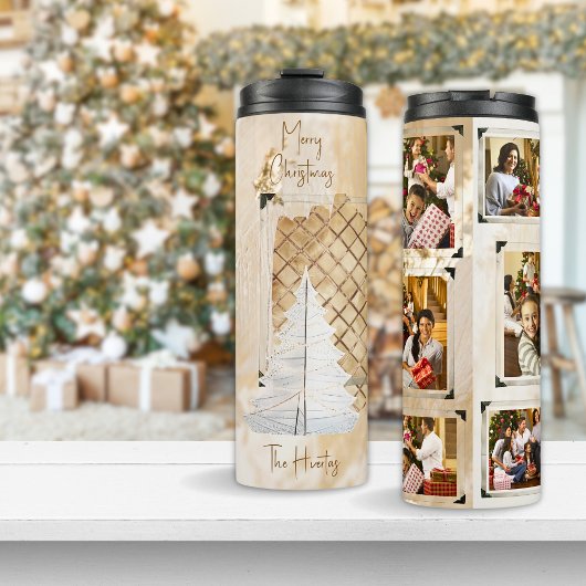 Wit Gouden 6 Fotosjabloon Kerstboom Thermosbeker