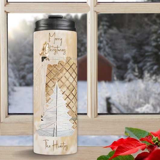 Wit Gouden 6 Fotosjabloon Kerstboom Thermosbeker