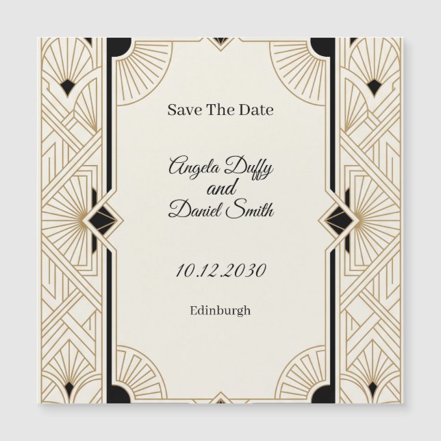 Wit Gouden Art Deco Bewaar De Datum Magneet (Voorkant)