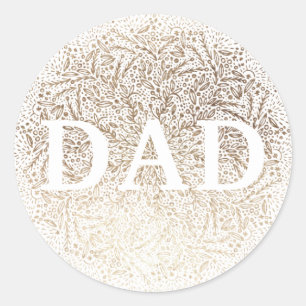 Wit Gouden Bloem DAD Formeel Elegant Vaderdag Ronde Sticker