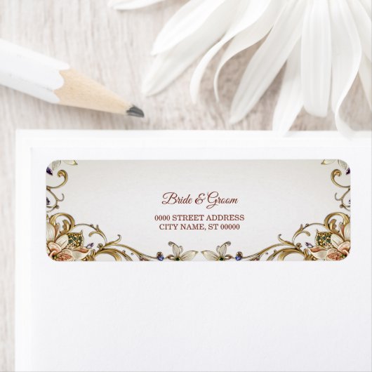 Wit Gouden Bloem Retouradreslabel Etiket (Insitu)