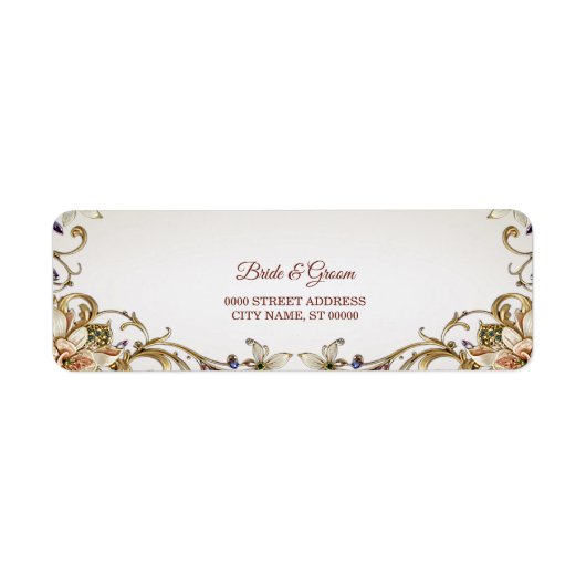 Wit Gouden Bloem Retouradreslabel Etiket (Voorkant)