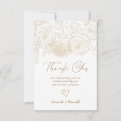 Wit Gouden Bloemen Elegante Huwelijk Bedankkaart (Voorkant)