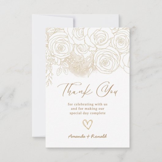 Wit Gouden Bloemen Elegante Huwelijk Bedankkaart (Voorkant)