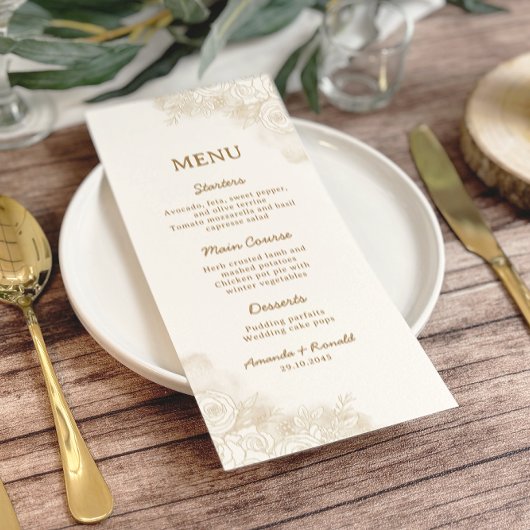 Wit Gouden Bloemen Elegante Huwelijk Menu