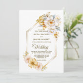Wit Gouden Bloemen Geometrische Huwelijk Kaart (Staand voorkant)