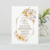 Wit Gouden Bloemen Geometrische Huwelijk Na Feest Kaart (Staand voorkant)