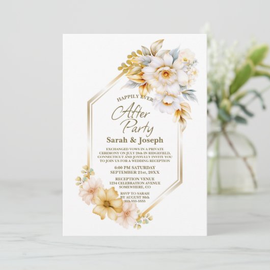 Wit Gouden Bloemen Geometrische Huwelijk Na Feest Kaart (Staand voorkant)