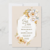 Wit Gouden Bloemen Geometrische Huwelijk Save the  Save The Date (Voorkant)
