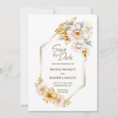 Wit Gouden Bloemen Geometrische Huwelijk Save the  Save The Date (Voorkant)
