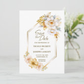 Wit Gouden Bloemen Geometrische Huwelijk Save the  Save The Date (Staand voorkant)