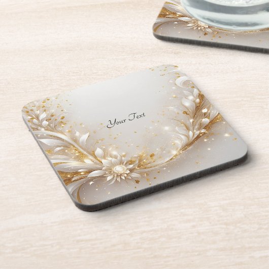 Wit Gouden Bloemen Hard Plastic Onderzetter (Linkerzijde)