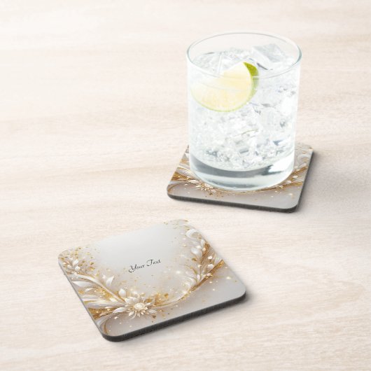 Wit Gouden Bloemen Hard Plastic Onderzetter (Rechterzijde)