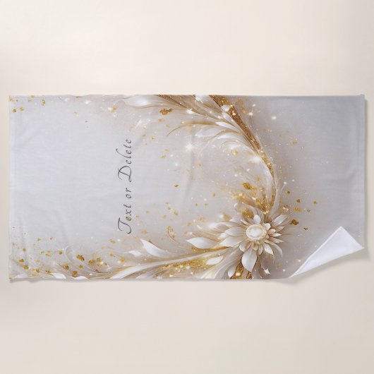 Wit Gouden Bloemen Strandlaken (Voorkant)