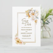 Wit Gouden Bloemen Trouwen Save the Date (Staand voorkant)
