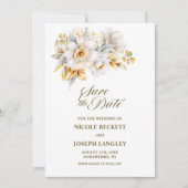 Wit Gouden Bloemen Trouwen Save the Date (Voorkant)