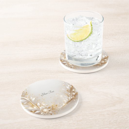 Wit Gouden Bloemen Zandsteen Onderzetter (Zijkant)