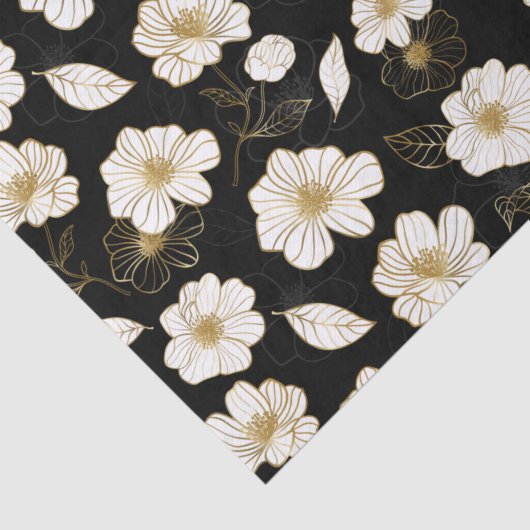 Wit gouden bloemmotief op zwart tissuepapier (Detail)