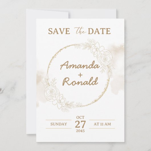Wit Gouden Bloemrijke Elegante Bruiloft Save The Date (Voorkant)