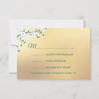 Wit Gouden Elegant Bloemmotief RSVP Kaartje