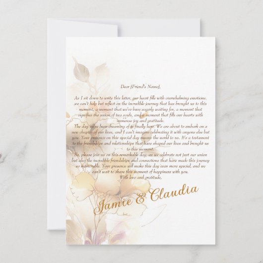 wit gouden elegante automon bloemen Uitnodiging (Achterkant)