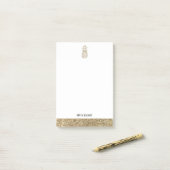Wit + Gouden Faux Glitter Ananas & Rand Post-it® Notes (Op bureau)