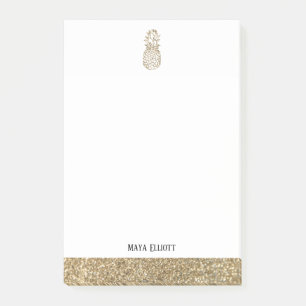Wit + Gouden Faux Glitter Ananas & Rand Post-it® Notes