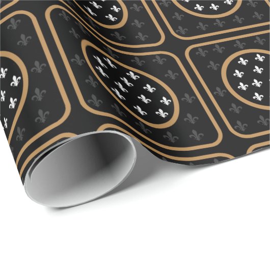 Wit Gouden Fleur de Lis Cadeaupapier (Rol Hoek)