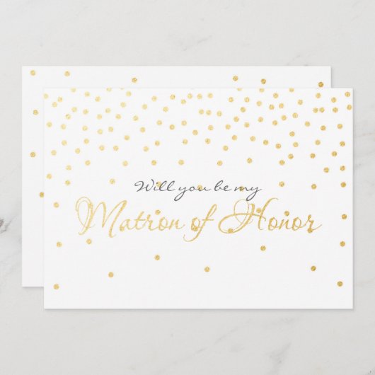 Wit Gouden Folie Confetti MATRON VAN EER Kaart (Voorkant / Achterkant)