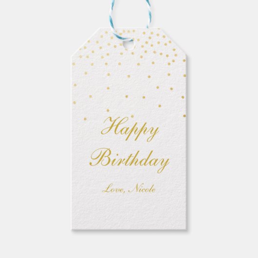Wit & Gouden Folie Confetti Stippen Feestgeschenk Cadeaulabel (Voorkant)