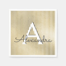 Wit & Gouden Folie Gestreept Monogram Verjaardag