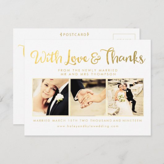 Wit Gouden Folie Met Liefde En Bedankt Lettering Briefkaart (Voorkant / Achterkant)