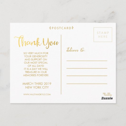 Wit Gouden Folie Met Liefde En Bedankt Lettering Briefkaart (Achterkant)